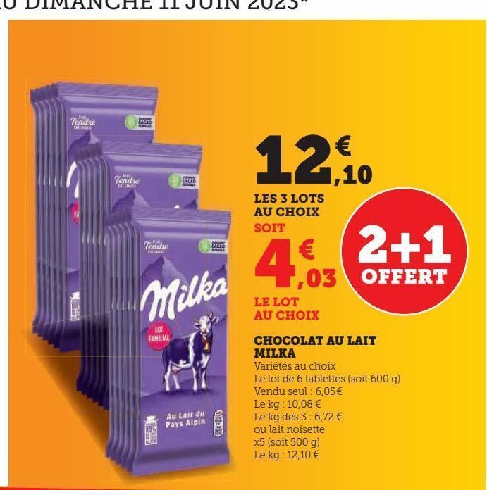 Hyper U Chocolat au lait  milka offre