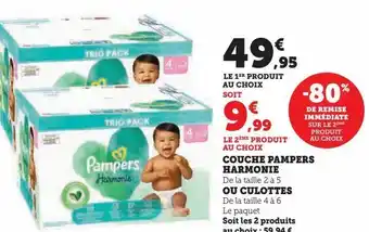Super U Couches pampers harmonie ou culottes offre
