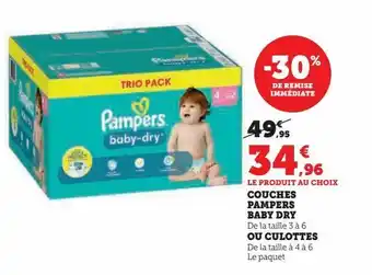 Hyper U Couches pampers baby dry ou culottes offre