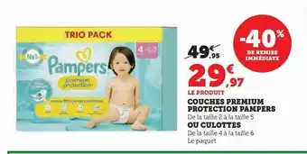 Hyper U Couches premium protection pampers ou culottes offre