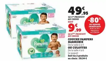 Hyper U Couches pampers harmonie ou culottes offre