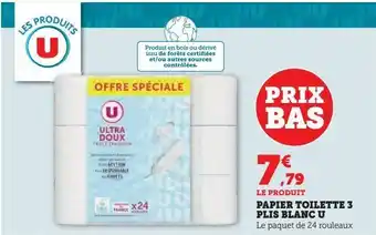 Super U Papier toilette 3 plis blanc u offre