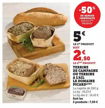 Super U Terrine de campagne ou terrine a l'ail le domaine picard offre