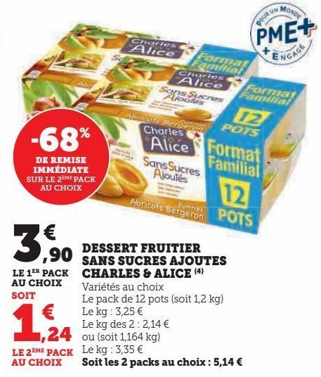 Super U Dessert fruitier sans sucres ajoutes charles & alice offre