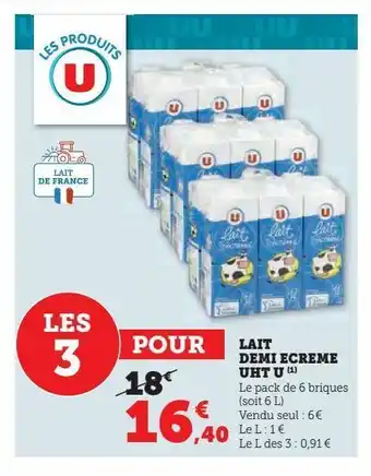 Hyper U Lait demi-ecreme uht u offre