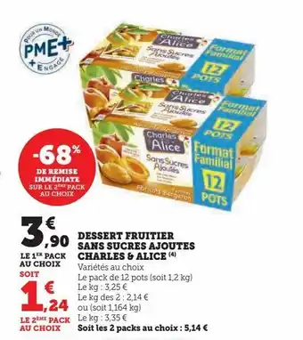 Hyper U Dessert fruitier sans sucres ajoutes charles & alice offre