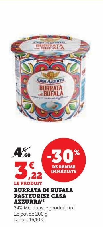 U Express Burrata di bufala pasteurise casa azzurra offre