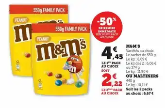 Hyper U Chocolats m&m's ou maltesers offre