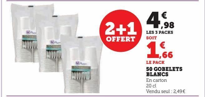 Super U 50 gobelets blancs offre