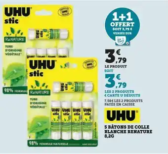 Super U 4 bâtons de colle blanche renature 8.2g offre
