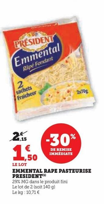 U Express Emmental rape pasteurise president offre