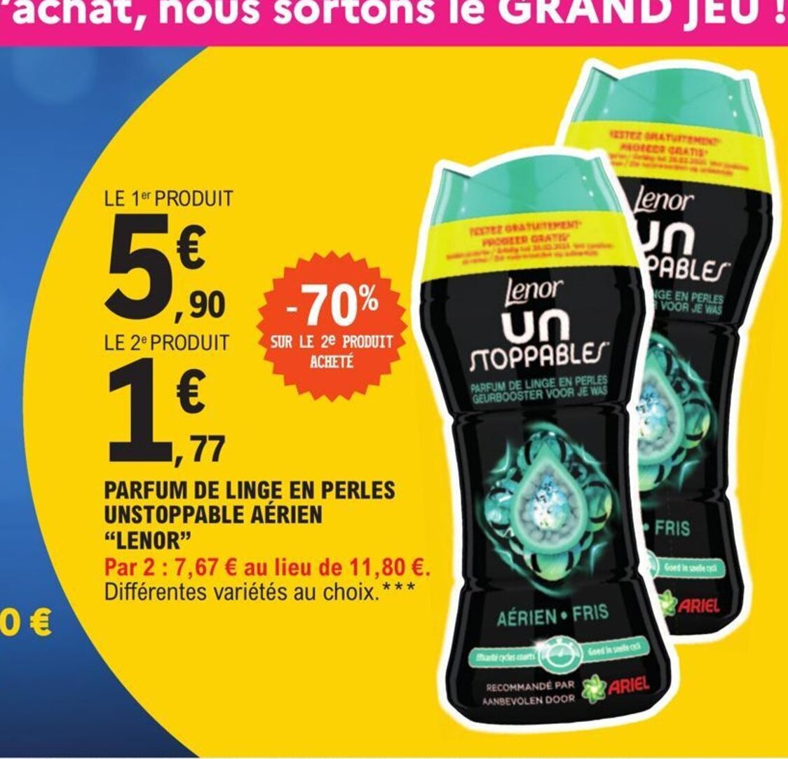 E.Leclerc PARFUM DE LINGE EN PERLES UNSTOPPABLE AÉRIEN "LENOR" offre