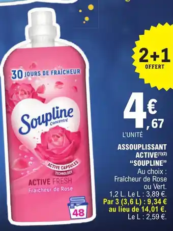 E.Leclerc ASSOUPLISSANT ACTIVE(¹)(²) "SOUPLINE" Au choix : Fraîcheur de Rose offre