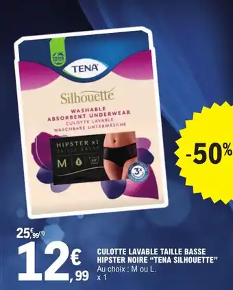 E.Leclerc CULOTTE LAVABLE TAILLE BASSE HIPSTER NOIRE "TENA SILHOUETTE" Au choix : M ou L. offre