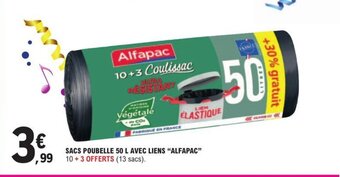 E.Leclerc SACS POUBELLE 50 L AVEC LIENS "ALFAPAC" 10+ 3 OFFERTS (13 sacs). offre