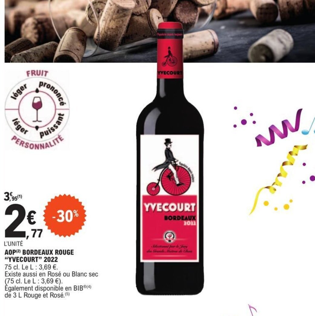 E.Leclerc AOP (2) BORDEAUX ROUGE "YVECOURT" 2022 offre