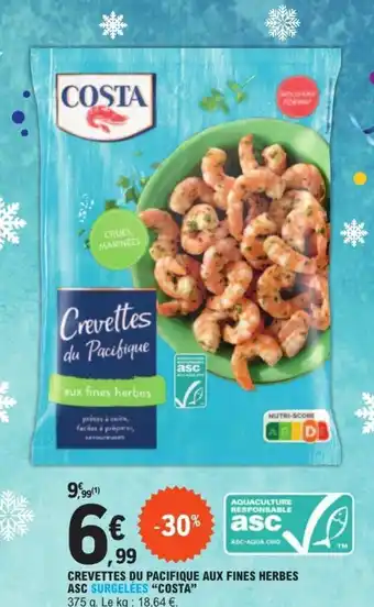 E.Leclerc CREVETTES DU PACIFIQUE AUX FINES HERBES ASC SURGELÉES "COSTA" 375 offre