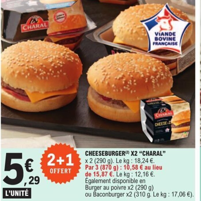 Promo CHEESEBURGER(2) X2 "CHARAL" chez E.Leclerc