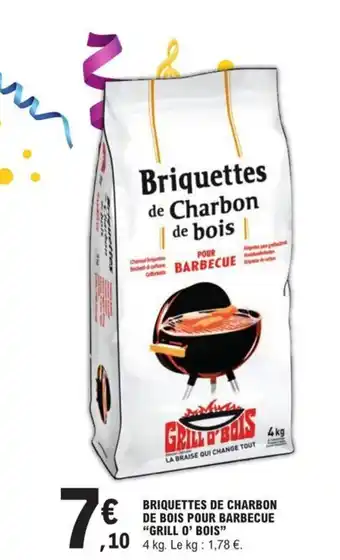 E.Leclerc BRIQUETTES DE CHARBON DE BOIS POUR BARBECUE "GRILL O' BOIS" offre