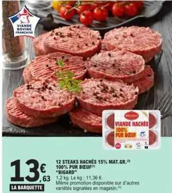 E.Leclerc 12 STEAKS HACHÉS 15% MAT.GR. 100% PUR BOEUF) "BIGARD" offre