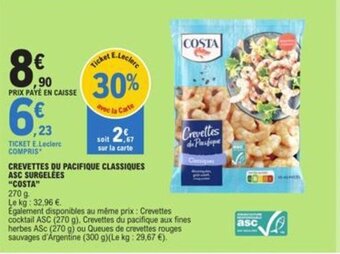 E.Leclerc CREVETTES DU PACIFIQUE CLASSIQUES ASC SURGELÉES "COSTA" offre