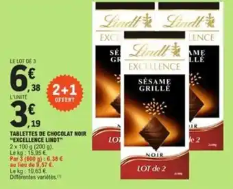 E.Leclerc TABLETTES DE CHOCOLAT NOIR "EXCELLENCE LINDT" offre