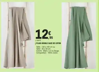 E.Leclerc PLAID DOUBLE GAZE DE COTON offre