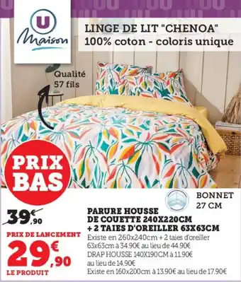 Super U PARURE HOUSSE DE COUETTE 240X220CM + 2 TAIES D'OREILLER 63X63CM offre