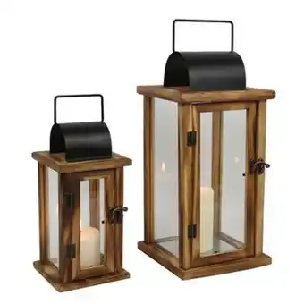 Oogarden Lot de 2 lanternes en bois et métal - abyn offre