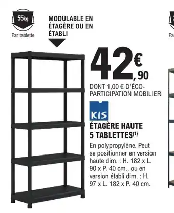 E.Leclerc Brico ÉTAGÈRE HAUTE 5 TABLETTES(¹) offre
