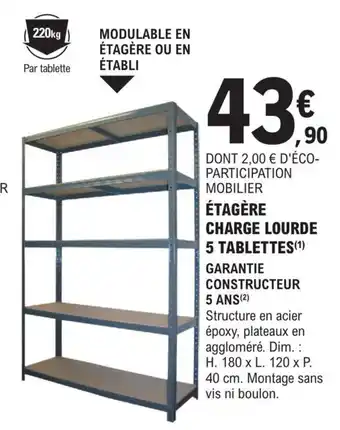 E.Leclerc Brico ÉTAGÈRE CHARGE LOURDE 5 TABLETTES offre
