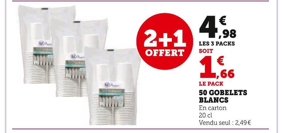 Super U U maison 50 gobelets blancs offre