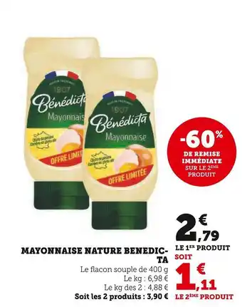 Super U Benedicta mayonnaise nature offre