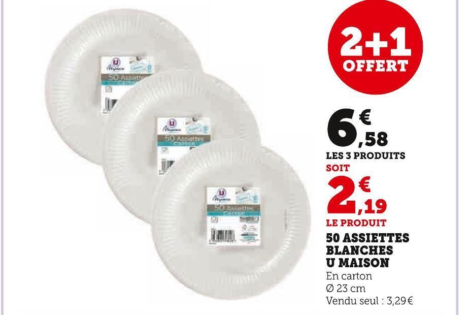 Super U U maison 50 assiettes blanches offre