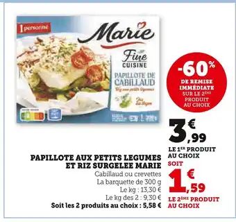 U Express Marie papillote aux petits legumes et riz surgelee offre
