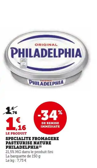 U Express Philadelphia specialite fromagere pasteurise nature offre