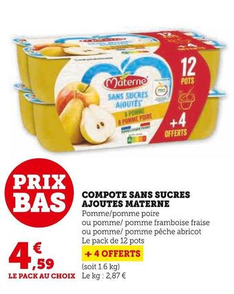 Super U Materne compote sans sucres ajoutes offre