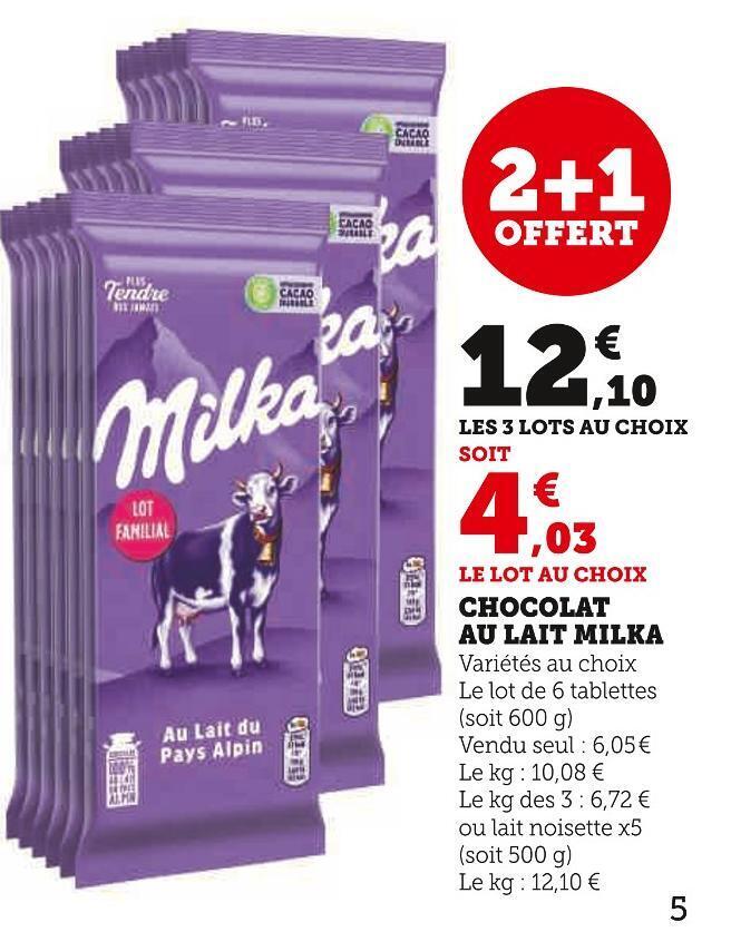 Super U Milka chocolat au lait offre