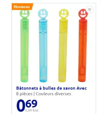 Action Bâtonnets à bulles de savon Avec 8 pièces | Couleurs diverses offre