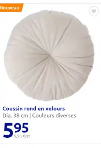 Action Coussin rond en velours Dia. 38 cm | Couleurs diverses offre
