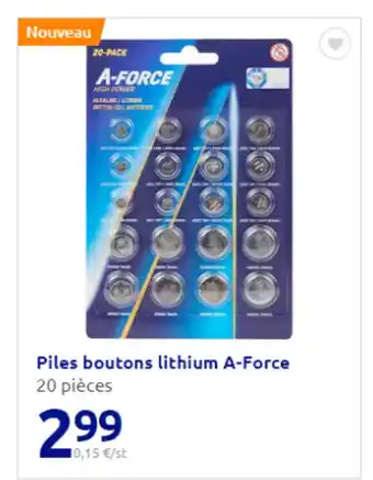 Action Piles boutons lithium A-Force 20 pièces offre