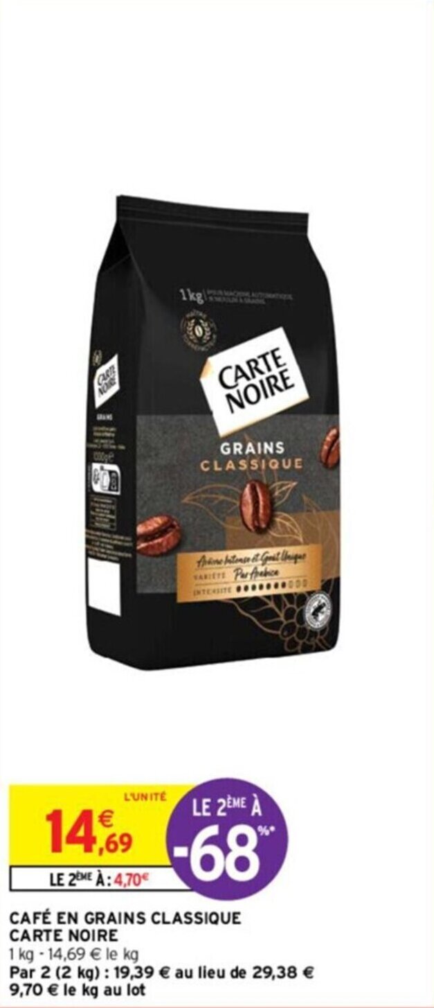 Intermarché CAFÉ EN GRAINS CLASSIQUE CARTE NOIRE offre