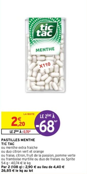 Intermarché PASTILLES MENTHE TIC TAC offre