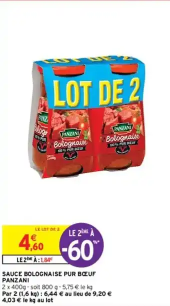 Intermarché SAUCE BOLOGNAISE PUR BŒUF PANZANI offre