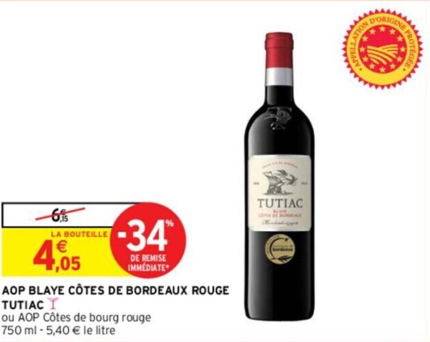 Intermarché AOP BLAYE CÔTES DE BORDEAUX ROUGE TUTIAC offre