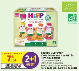 Intermarché GOURDE MULTIPACK 100% FRUITS BIO 4 VARIÉTÉS HIPP BIOLOGIQUE offre