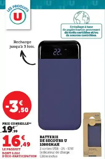 Super U BATTERIE DE SECOURS U 10000MAH offre