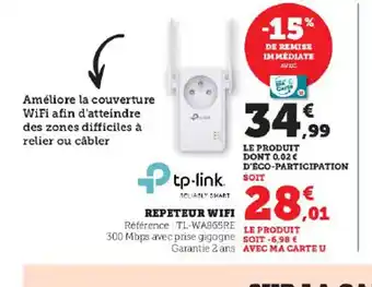 REPETEUR WIFI Référence: TL-WA865RE 300 Mbps avec prise gigogne Garantie 2 ans
