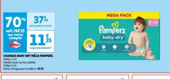 Auchan CHANGES BABY DRY MÉGA PAMPERS offre