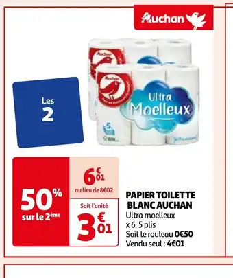 Auchan PAPIER TOILETTE BLANC AUCHAN Ultra moelleux offre